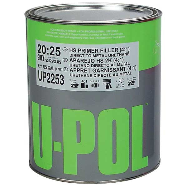 U-Pol UP2253 HS Primer Filler (4:1) with Hardener, Gray, 1 Gallon